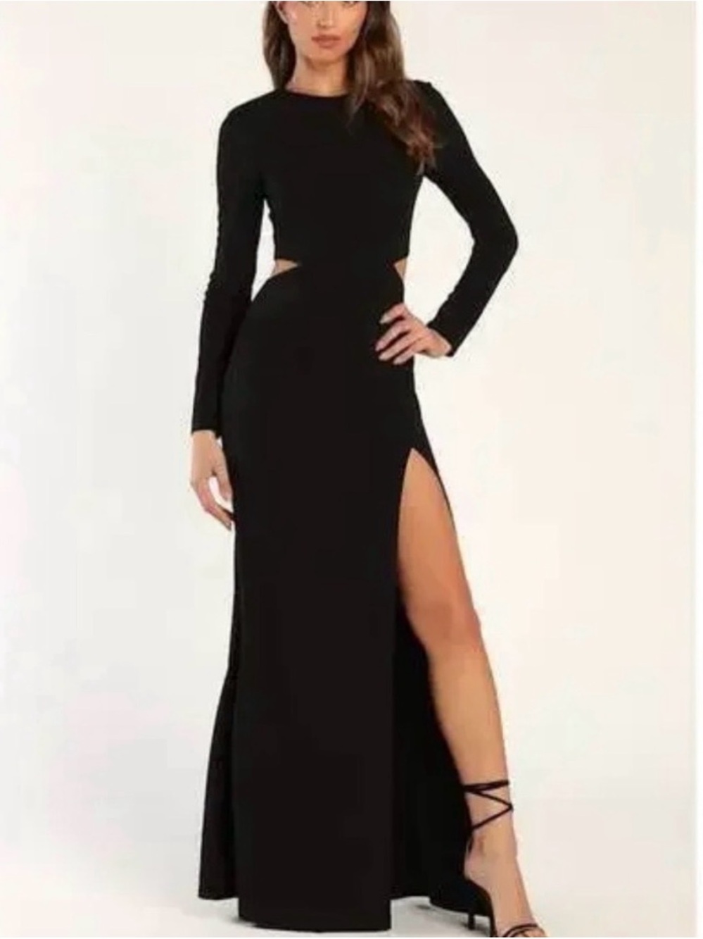 Lulus Elegant Black Long Sleeve Cutout Maxi Dress with Thigh Slit
